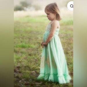 Well Dressed Wolf Mint and Cream Kids Maxi Dress
